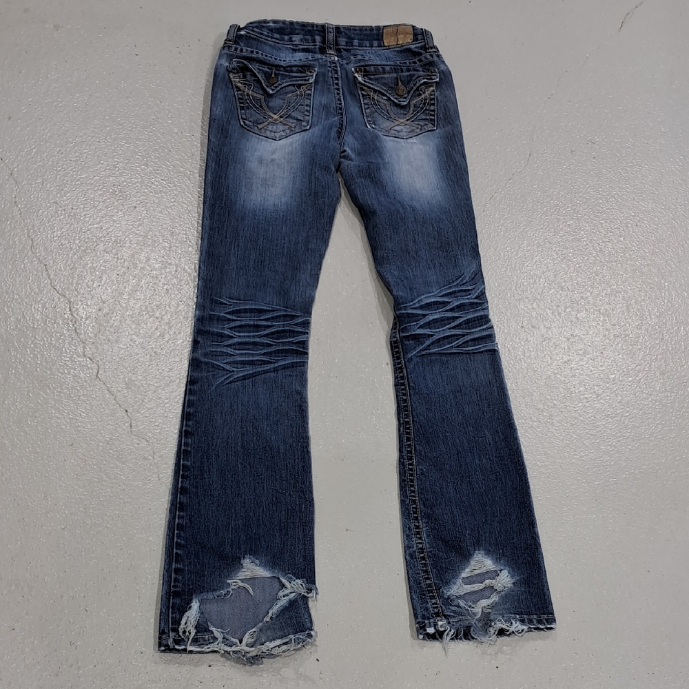 Wishful Park Womens Distressed Bella Bootcut Denim Jeans